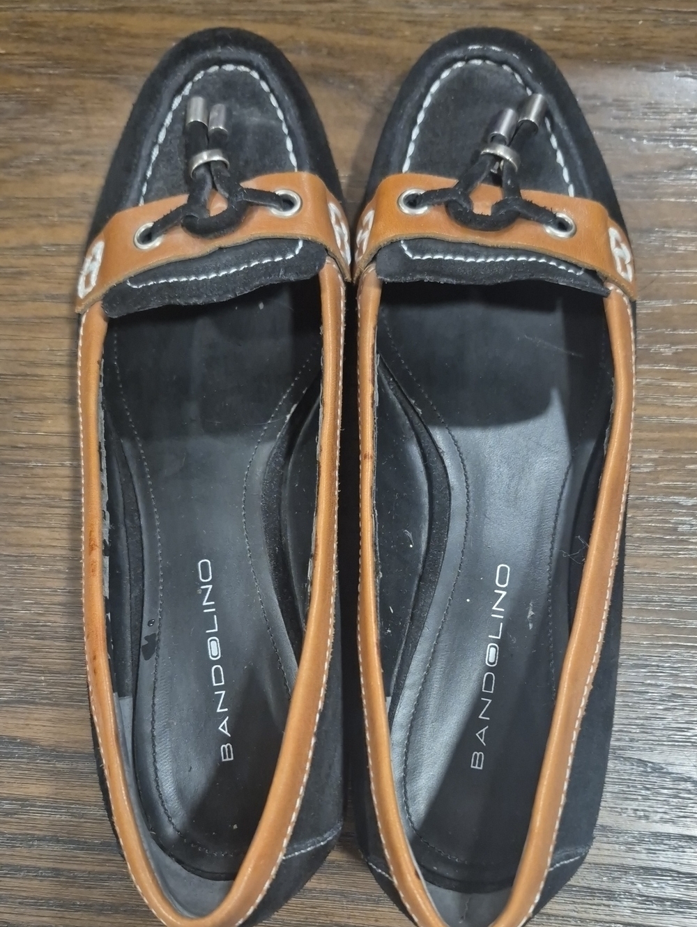 Bandolino Black and Brown Leather-Trim Slip-On Loafers